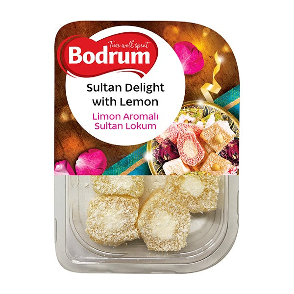 Packaged Sultan Delight with Lemon by Bodrum on a white background