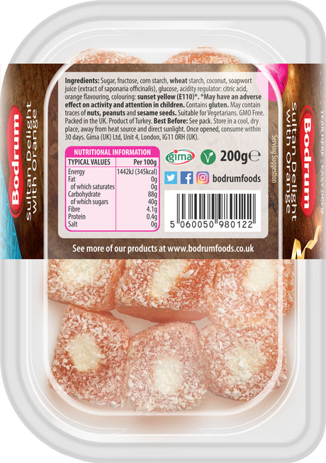 Packaged dessert with Bodrum Foods branding and nutritional information label.