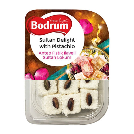 Packaged Sultan Delight with Pistachio from Bodrum on a white background