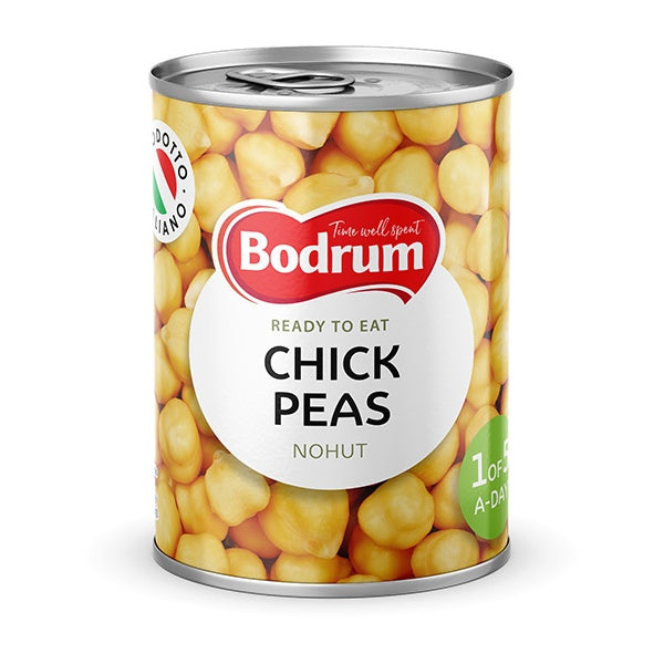 Can of Bodrum chick peas on a white background