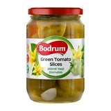 Jar of Bodrum Green Tomato Slices on a white background