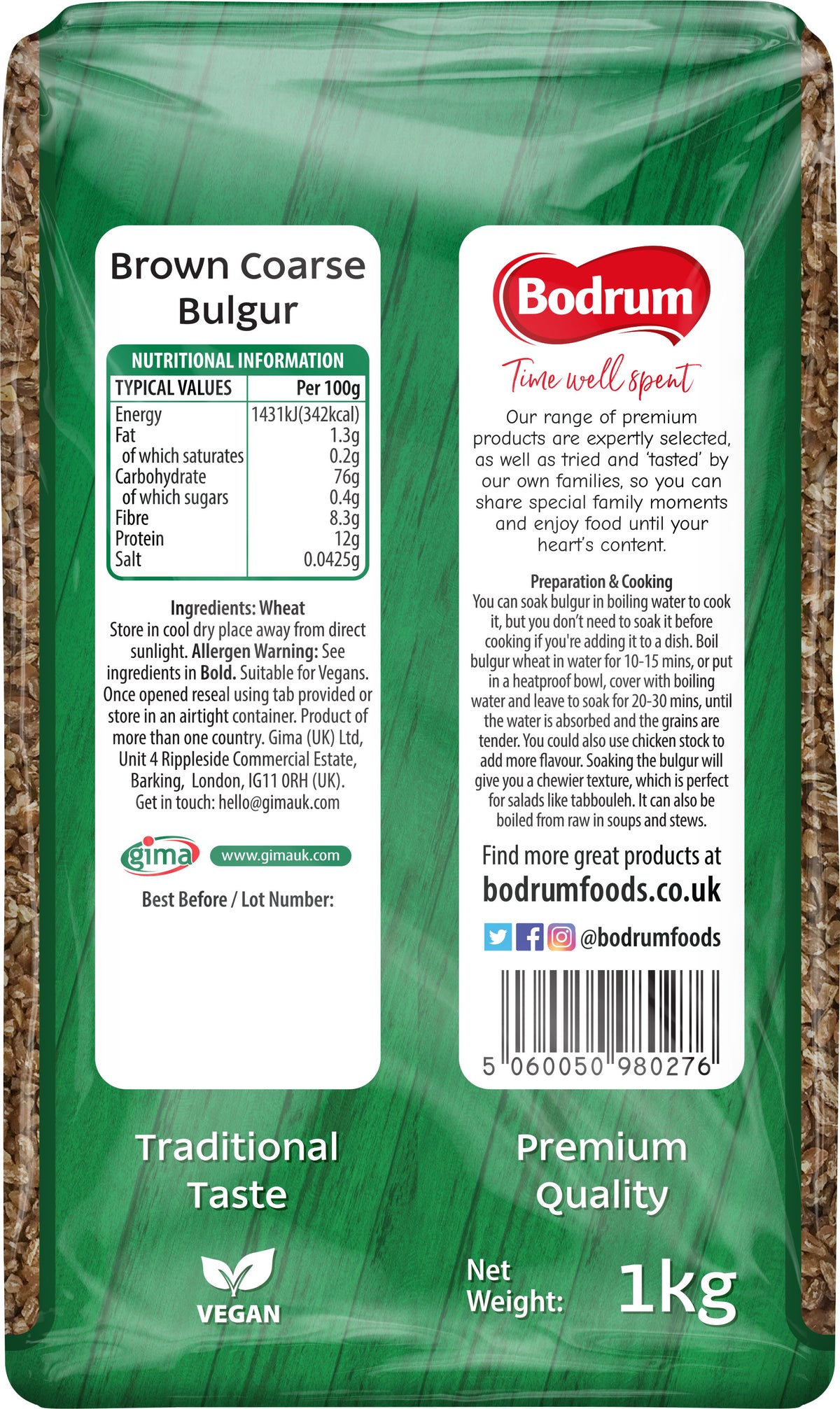 Package of Brown Coarse Bulgur with Bodrum label