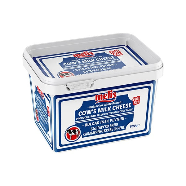 Bucket of melis cow's milk cheese on a white background