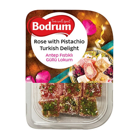 Bodrum Rose with Pistachio Turkish Delight packaging on a white background