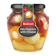 Jar of mixed peppers with cheese labeled 'Bodrum' on a white background