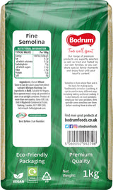 Bodrum Fine Semolina packaging with nutritional information and branding details.