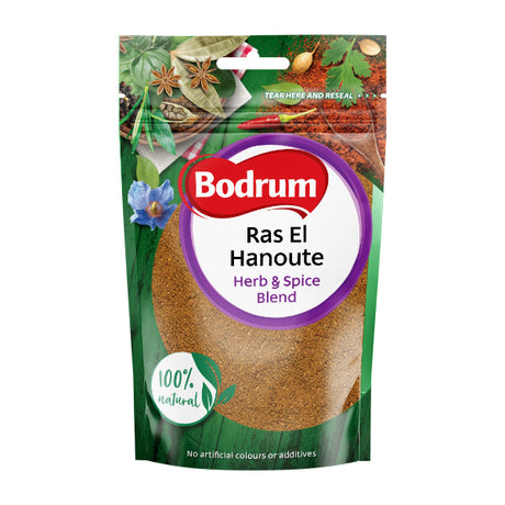 Bodrum Ras El Hanoute herb and spice blend packaging on a white background