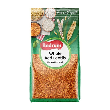 Bag of Bodrum Whole Red Lentils on a white background