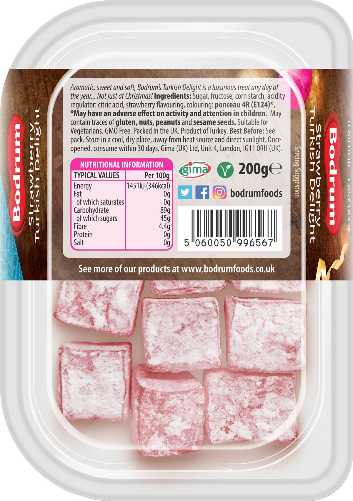 Packaged Turkish delight with Bodrum label on a white background