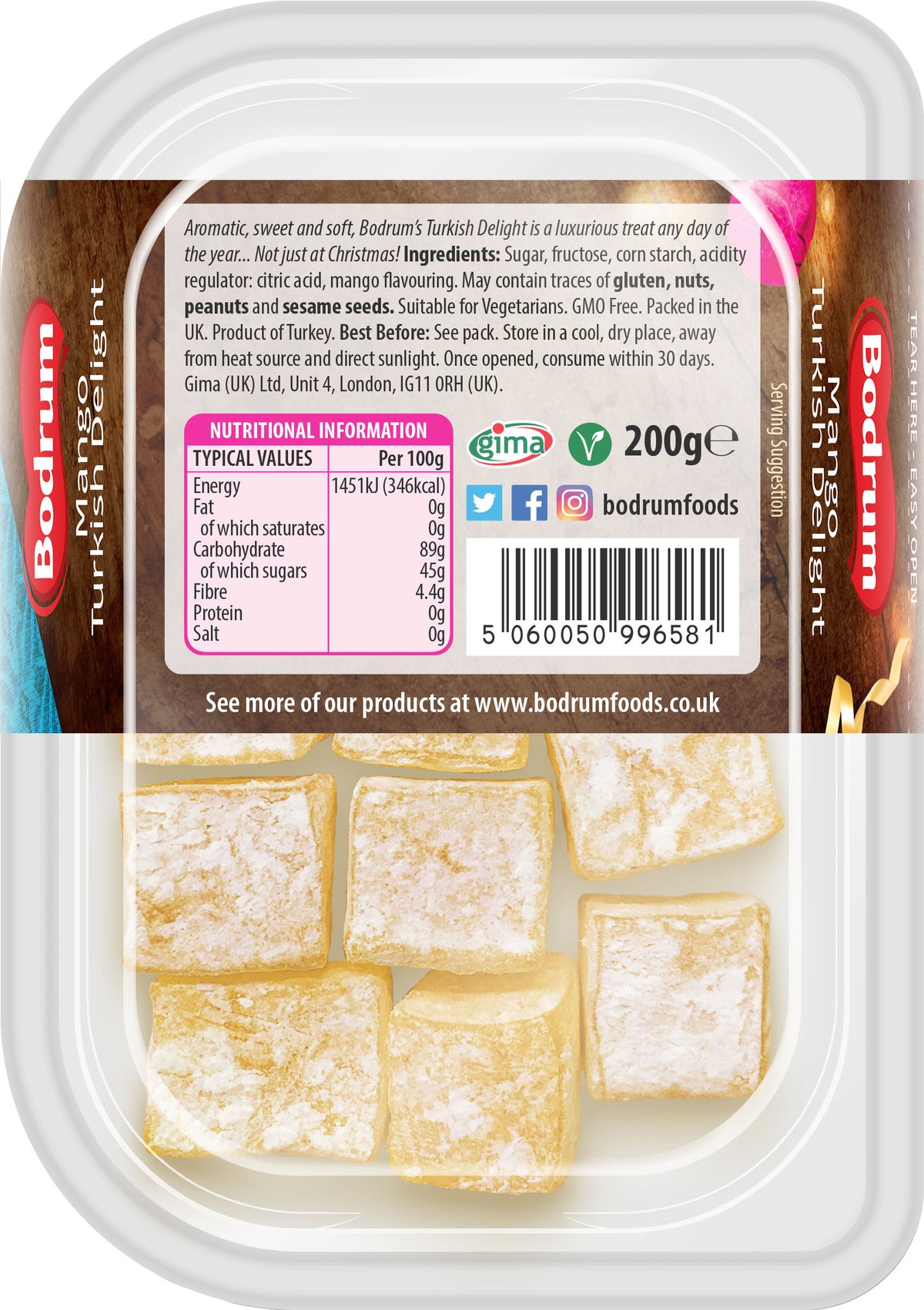Packaged dessert with Bodrum label on a white background