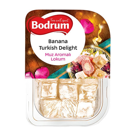 Packaged Banana Turkish Delight with Bodrum branding on a white background