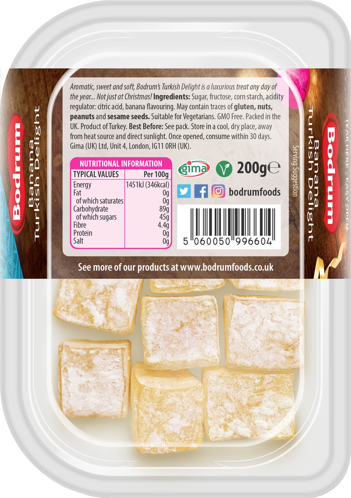 Packaged dessert with Nutritional Information label on a white background
