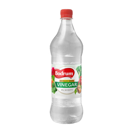 Bodrum vinegar bottle with a red cap on a white background