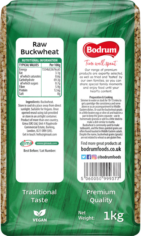 Bodrum raw buckwheat package with green label