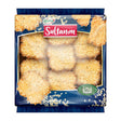Packaged cookies with sesame seeds on a blue background, featuring the brand 'Sultanim'.