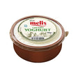 Container of melis creamy yoghurt on a white background