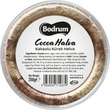 Container of Bodrum Cocoa Halva with label on a white background