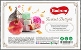 Bodrum Turkish Delight packaging with confectionery and decorative elements.