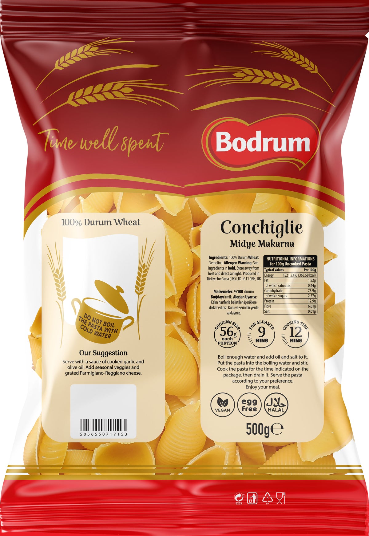 Bodrum pasta package with red and gold design