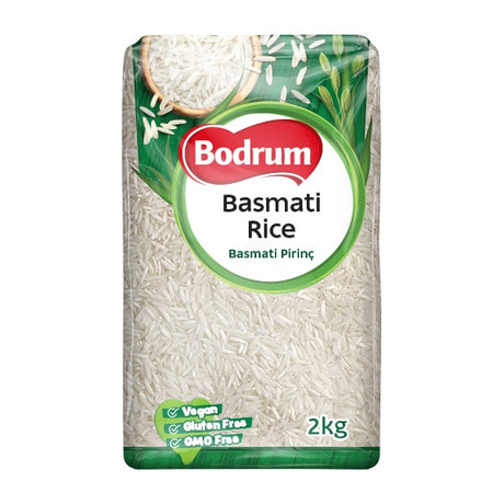 Bodrum Basmati Rice packaging on a white background