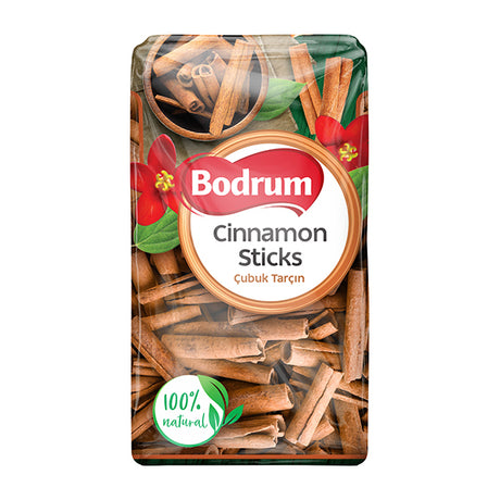 Pack of Bodrum Cinnamon Sticks with visible cinnamon sticks and brand logo on a white background