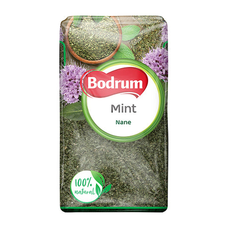 Bodrum mint packaging with green and white design on a white background