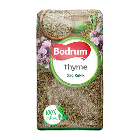 Bodrum thyme packaging with herbs and flowers on a white background