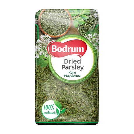 Packaging of Bodrum dried parsley on a white background
