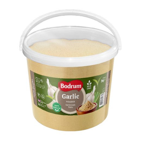 Bucket of Bodrum Garlic Powder on a white background