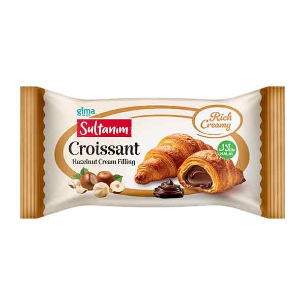 Sultanum Croissant packaging with hazelnut cream filling on a white background