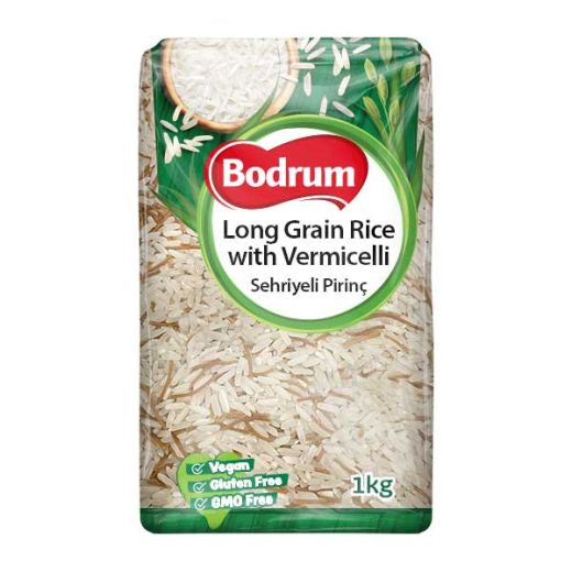 Bag of Bodrum long grain rice with vermicelli on a white background